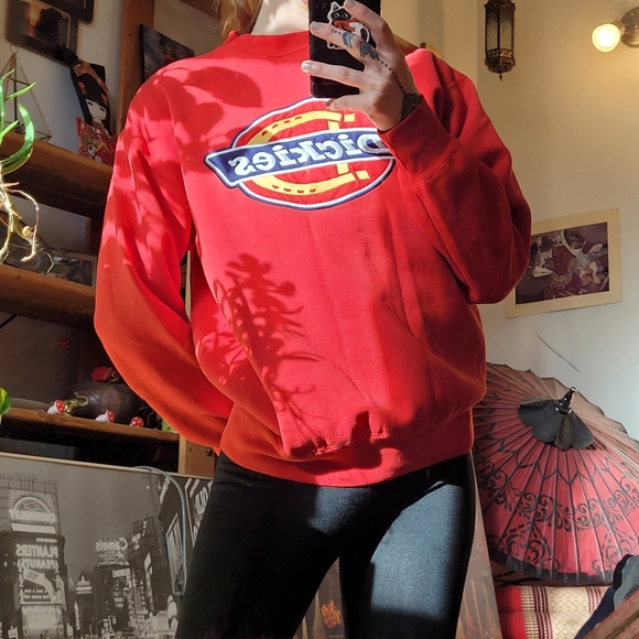 Dickies Y2k Red Crewneck Sweatshirt Horseshoe Logo - S - Picture 2 of 8